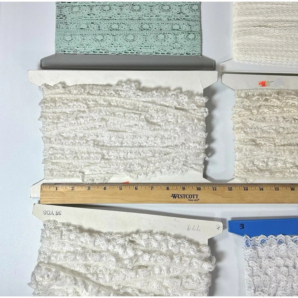 Vintage Ruffled Lace Trim Lot Stretch Craft Fabric Unknown Measurements